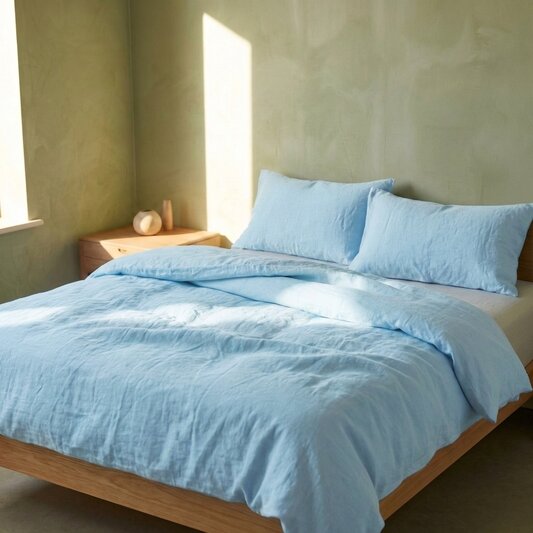 Lys Studio Linen Duvet Set in muted blue