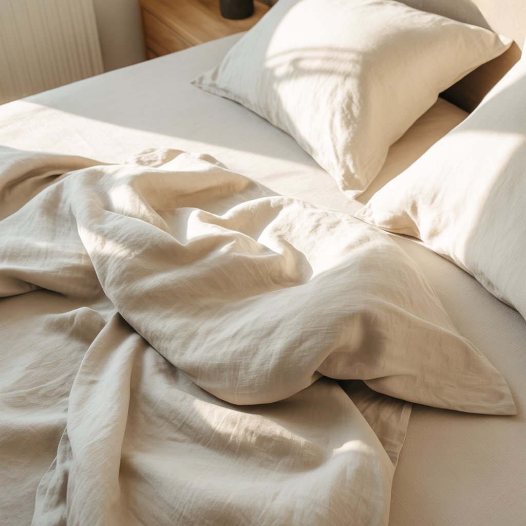 Lys Studio linen bedding on a quiet bedroom scene